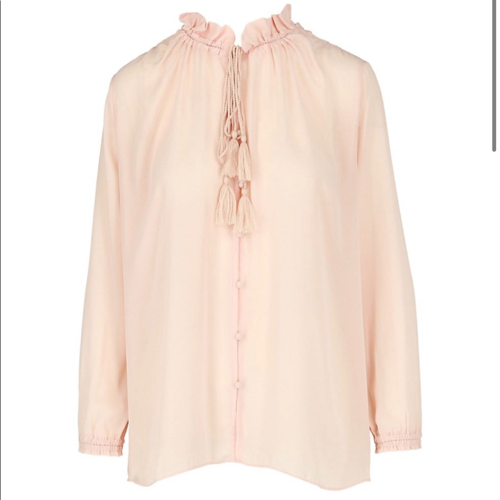 Maje Pink Tassel Button Up Blouse